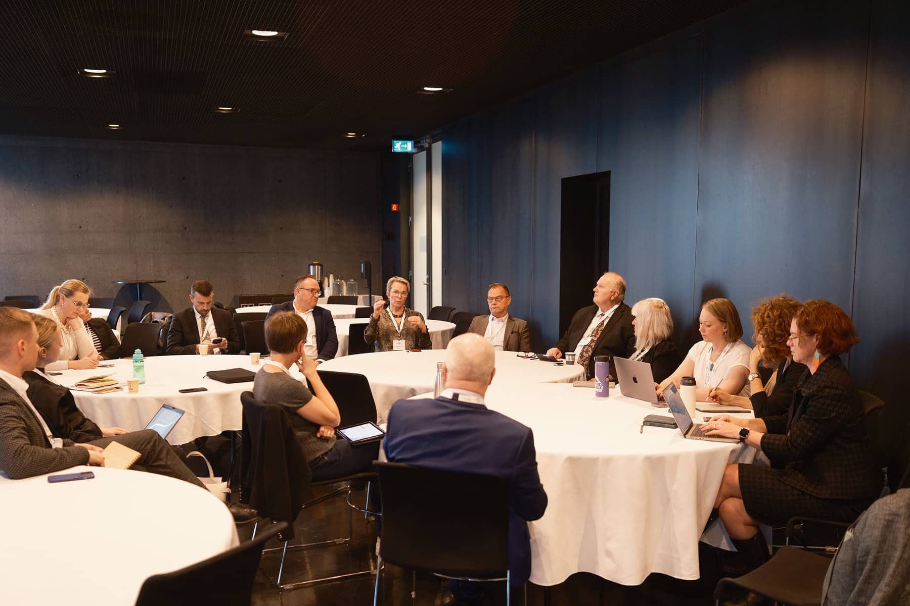 Arctic Mayors' Forum and Norwegian Arctic Council Chairship seated at round tables having workshop.